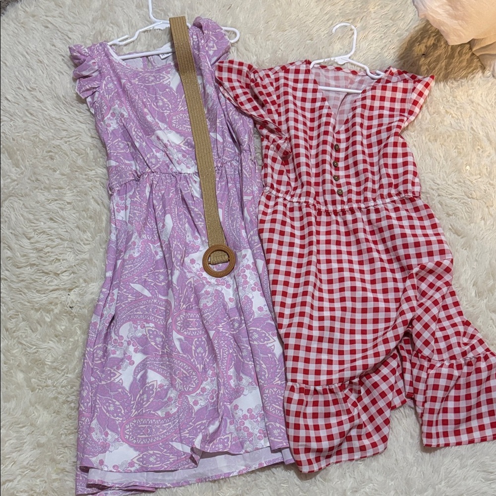 PatPat Lavender Floral and Red Checkered Kids Dresses